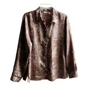 Chico's Metallic Long Sleeve Button Front "Lexus" Blouse